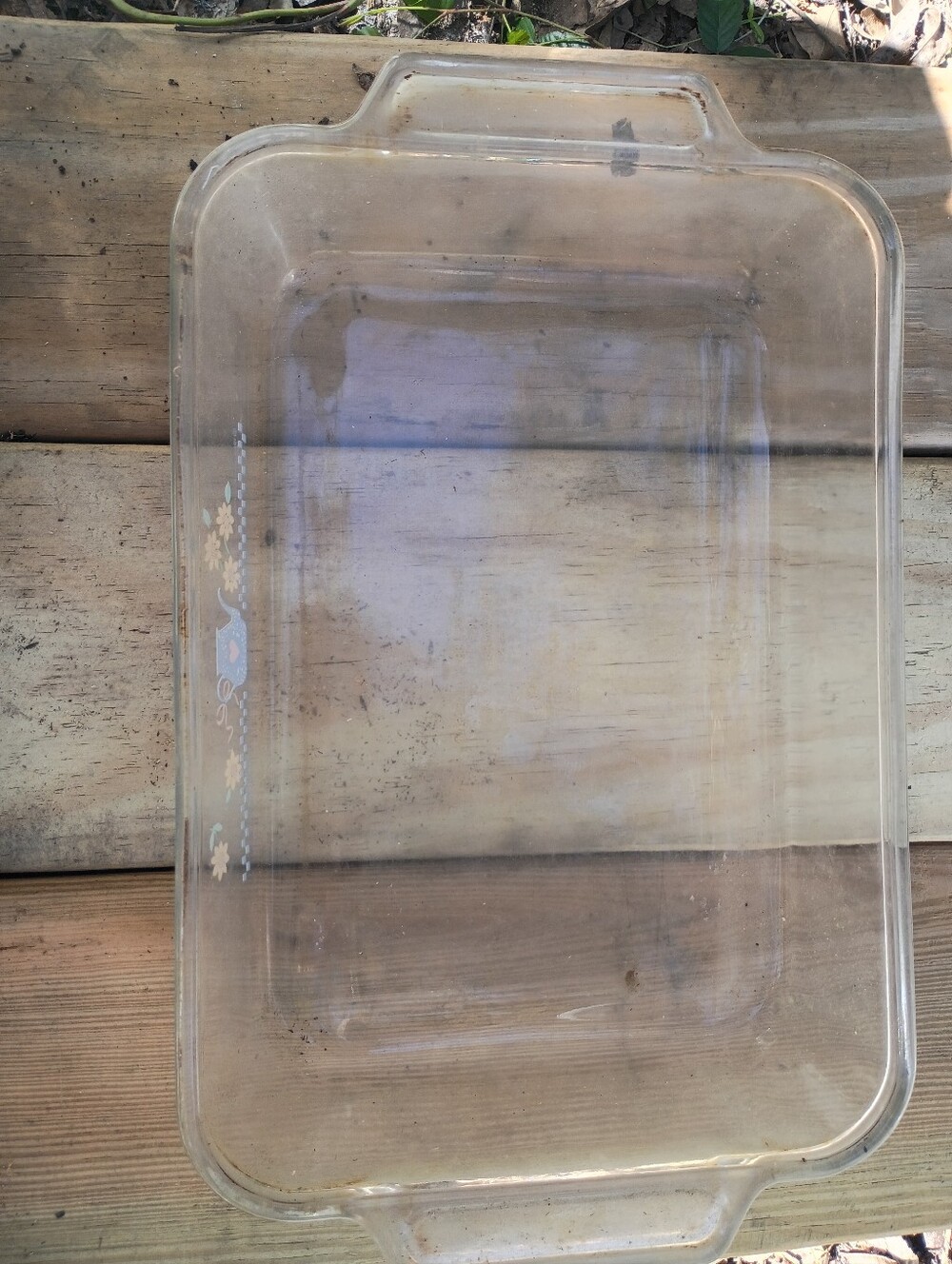 Clear Glass Serving Baker with Subtle Blue Floral Accent